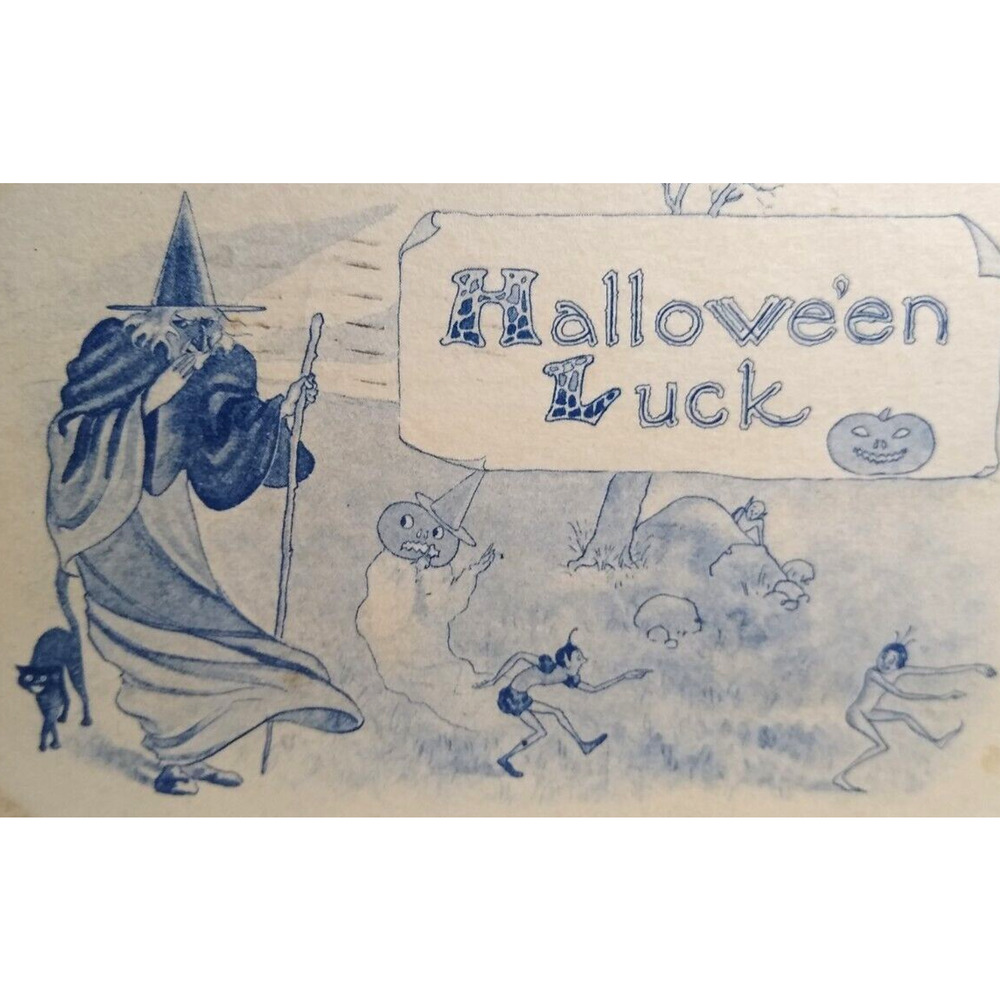 Halloween Luck Postcard Fantasy Running Fairies Goblins Witch Barton & Spooner